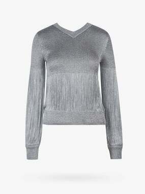 NEW Bottega Veneta Metallic Fringe V-Neck Sweater Silver SIZE XL